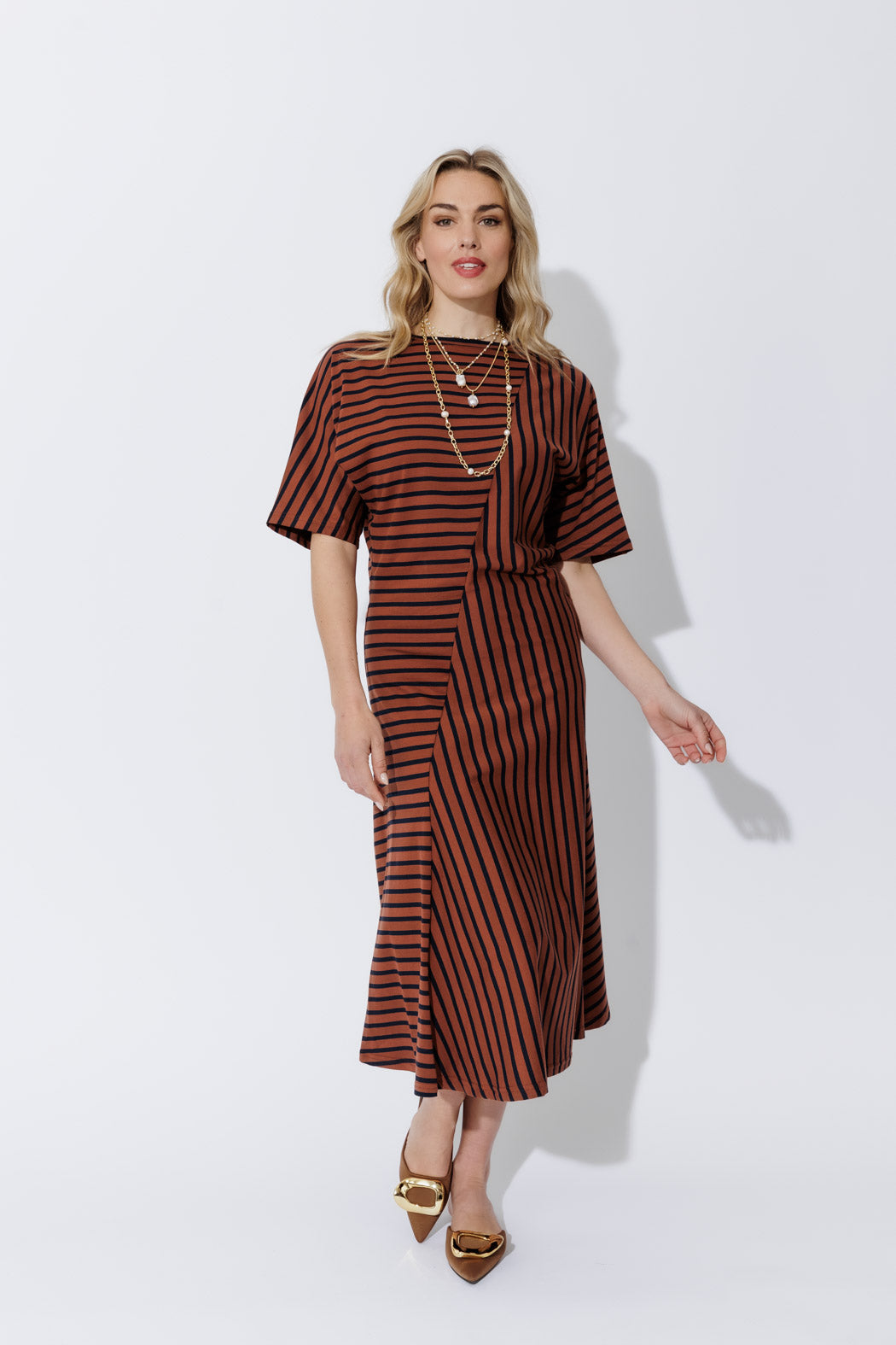 Tan/Navy Stripe Knit Dress