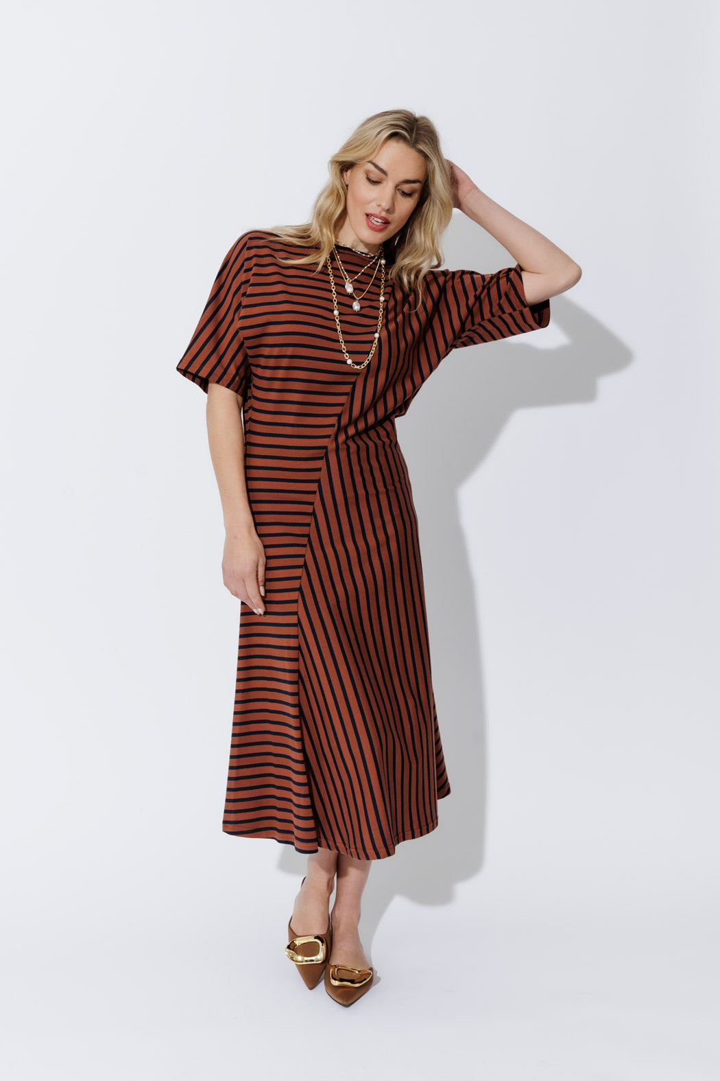 Tan/Navy Stripe Knit Dress
