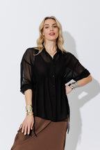 Black Chiffon Drawstring Shirt
