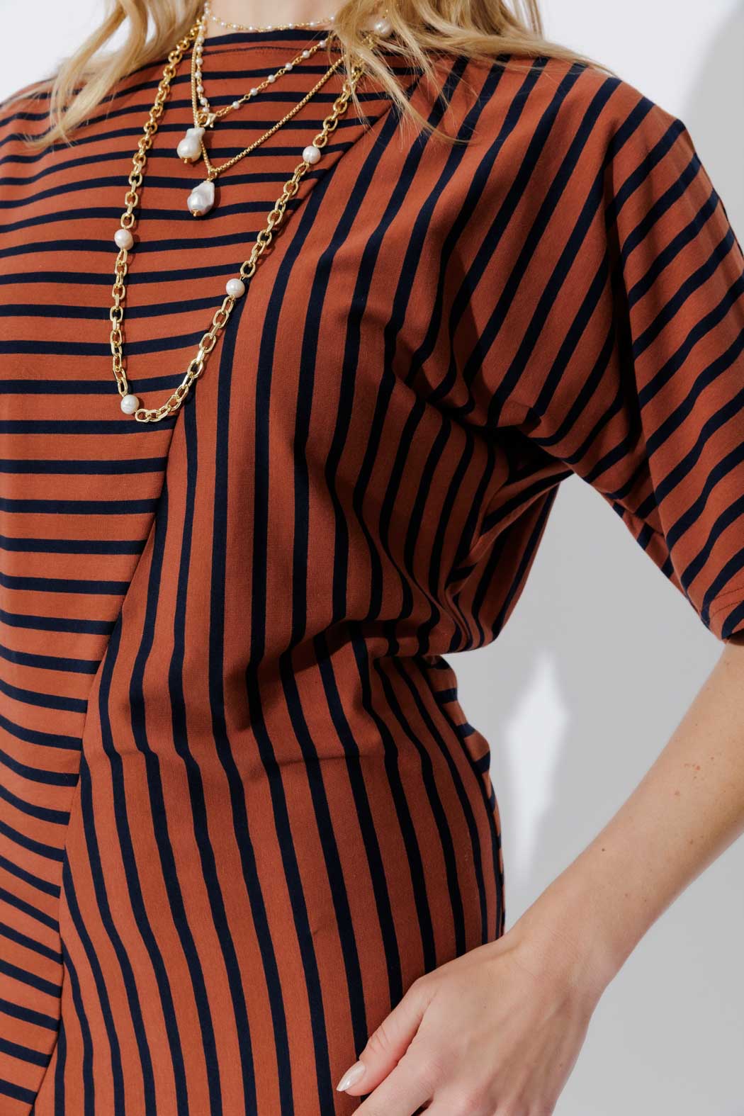 Tan/Navy Stripe Knit Dress