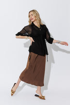Black Chiffon Drawstring Shirt