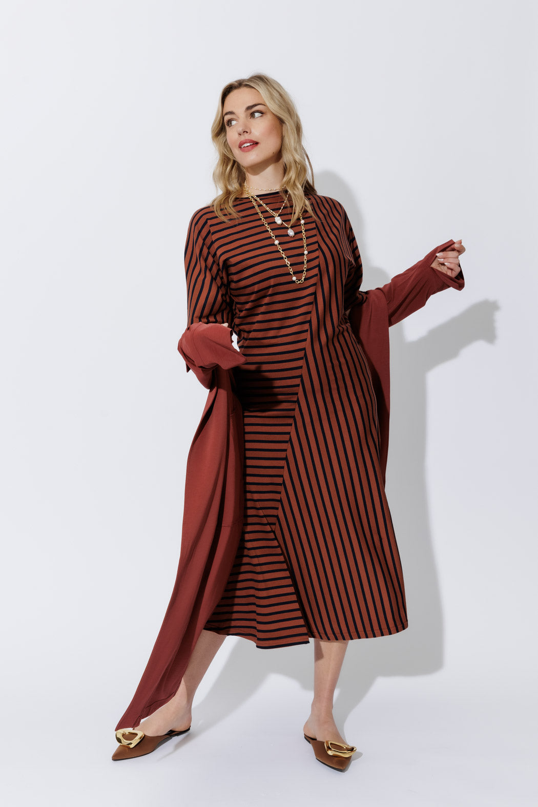 Tan/Navy Stripe Knit Dress
