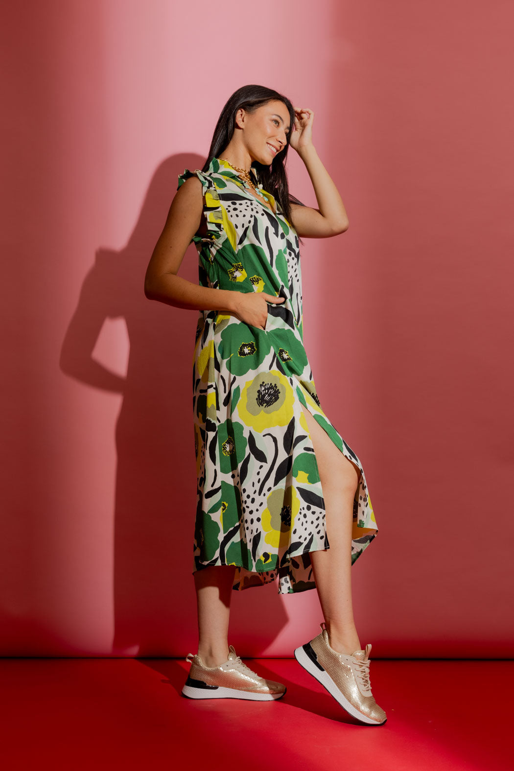 Chartreuse Ruffle Maxi Dress