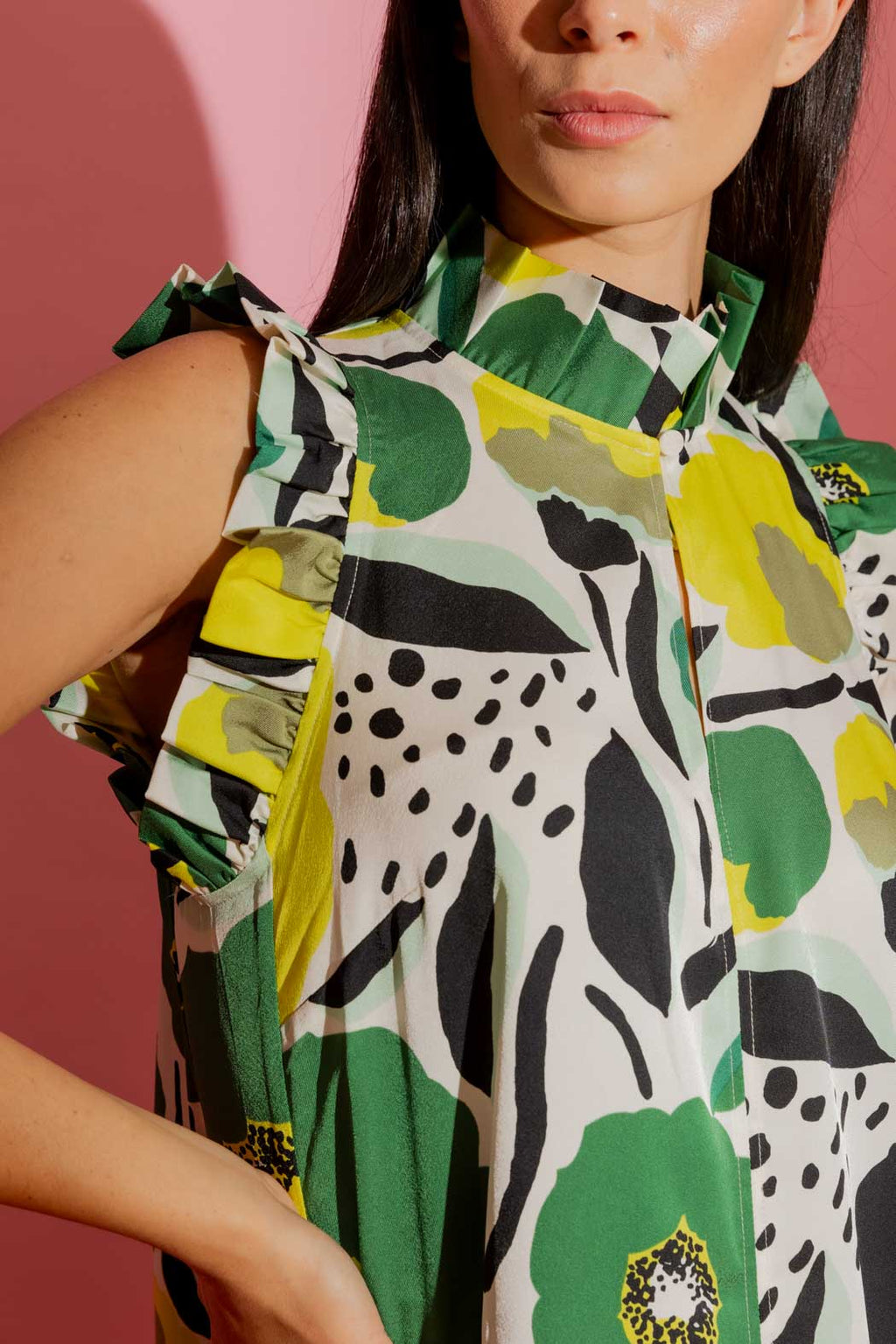 Chartreuse Ruffle Maxi Dress