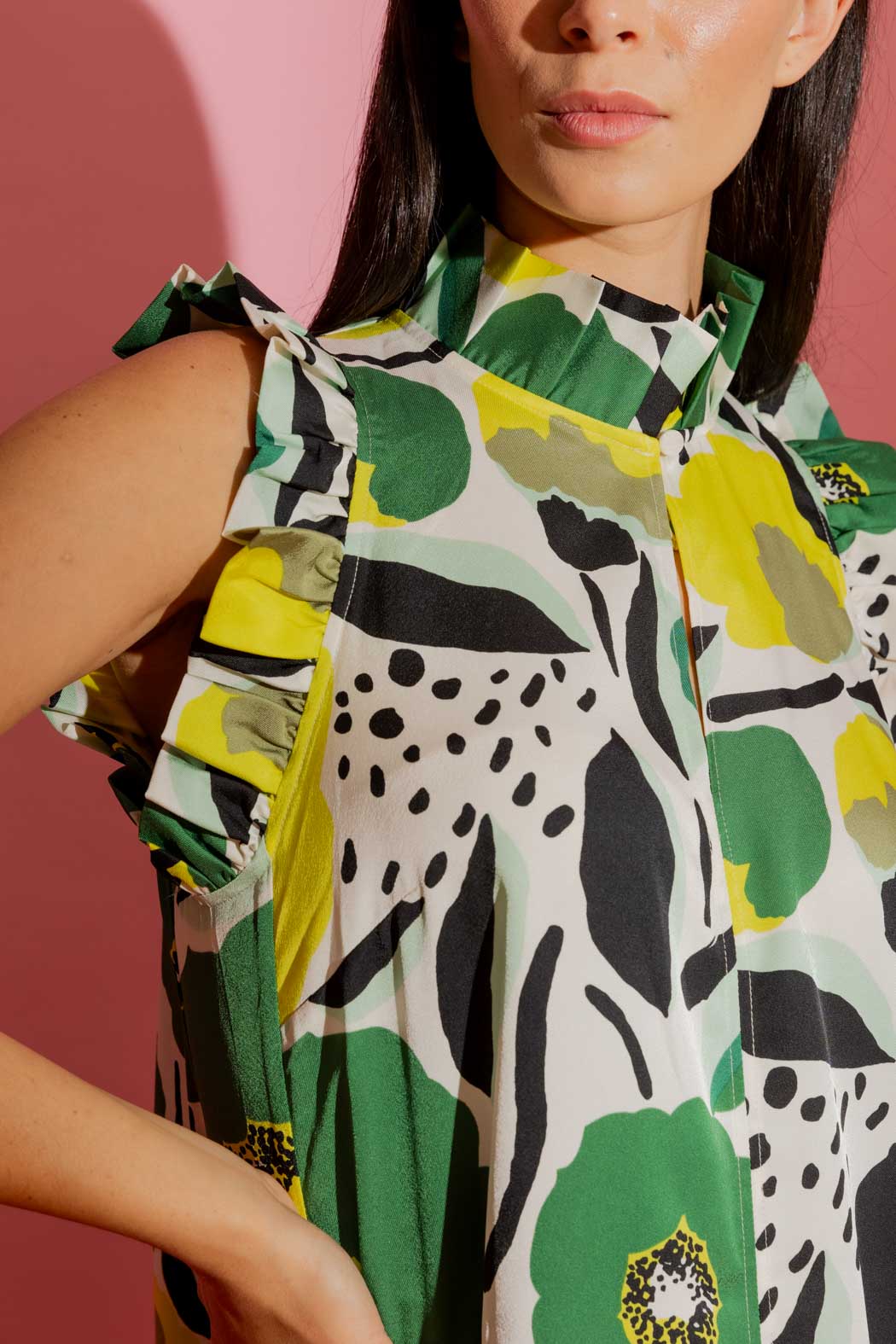 Chartreuse Ruffle Maxi Dress