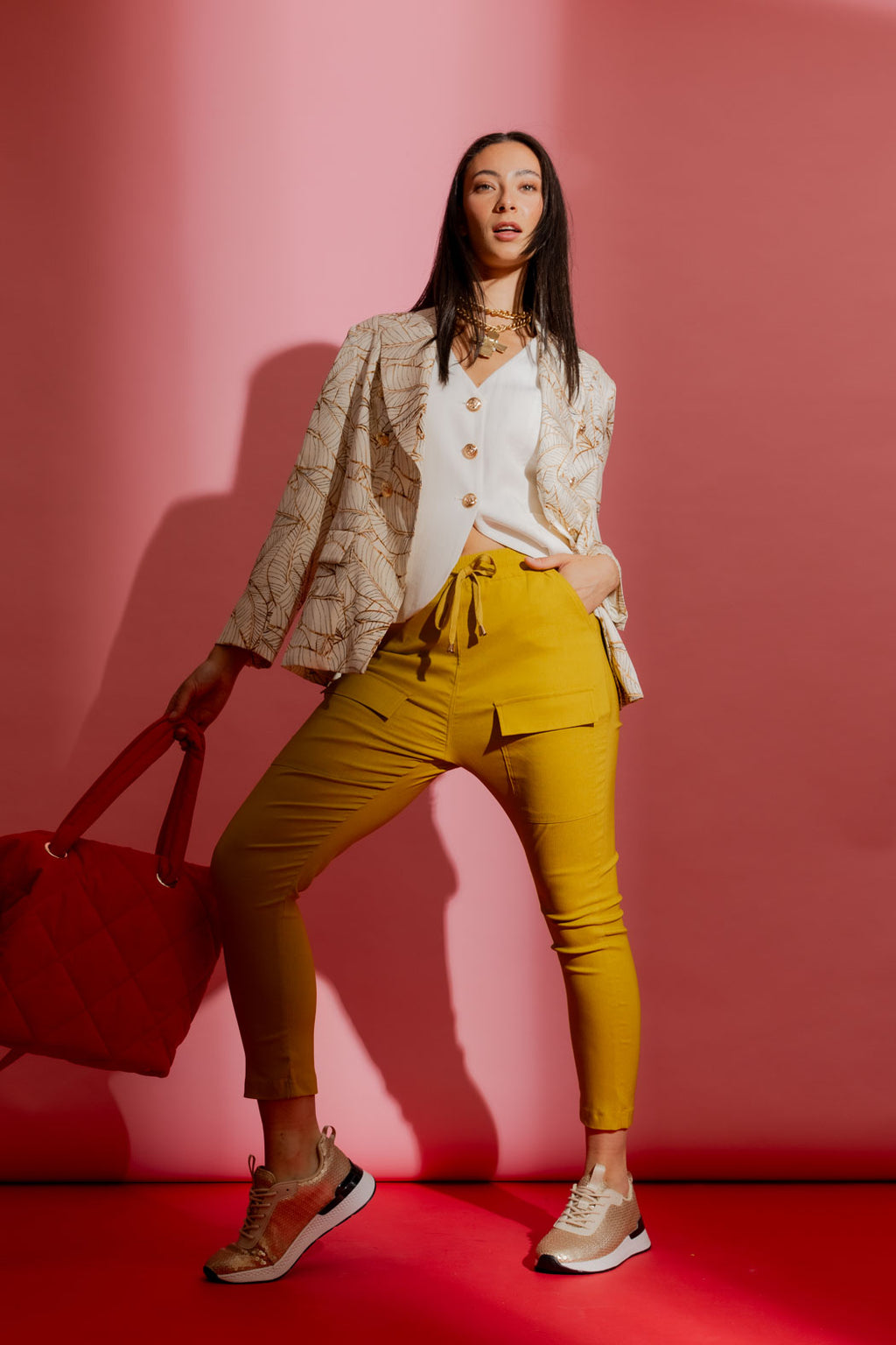 Chartreuse Slim Leg Cargo Pant