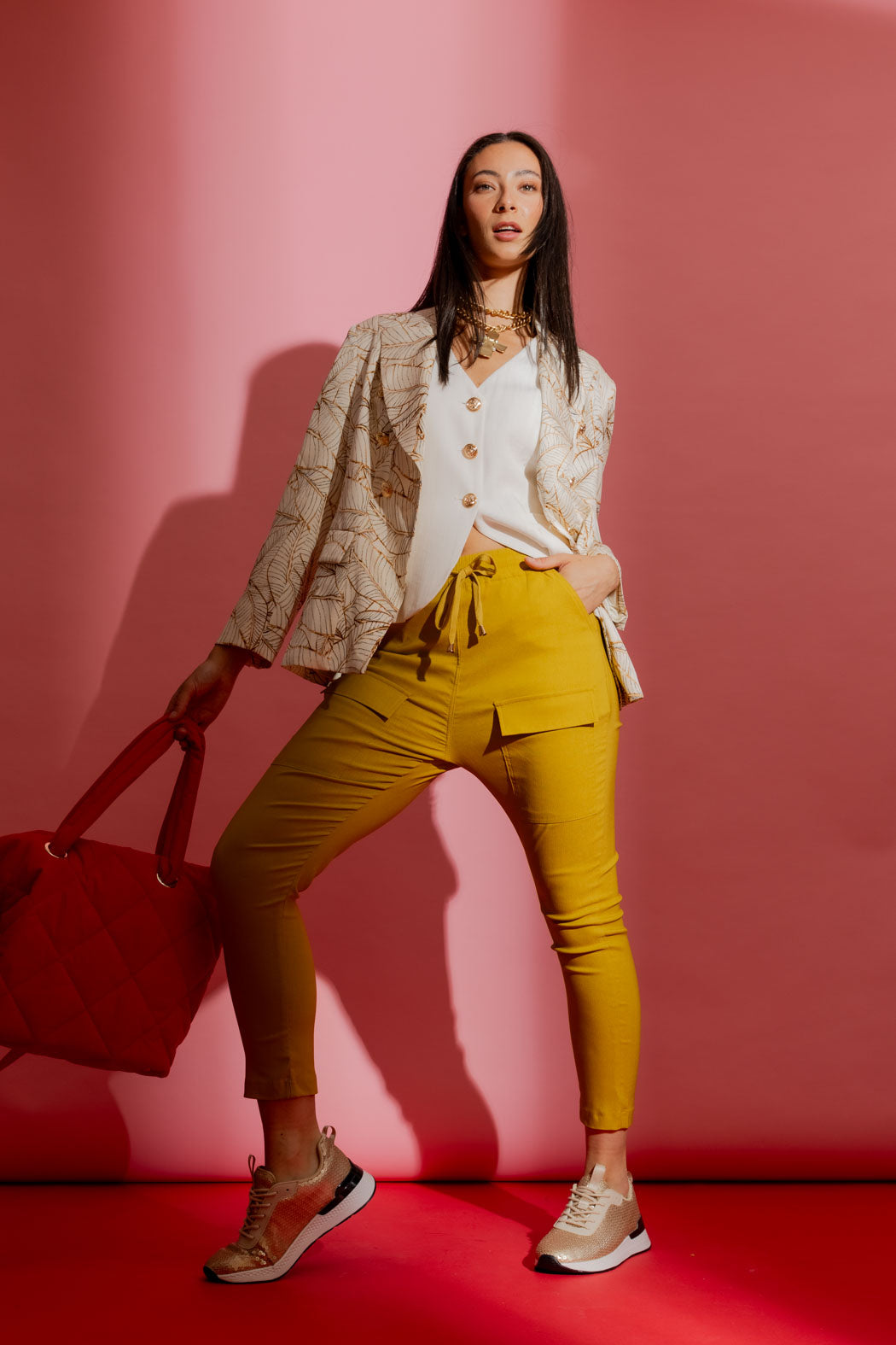 Chartreuse Slim Leg Cargo Pant