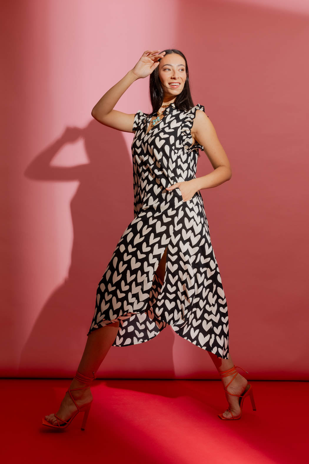 Ivory Hearts Ruffle Maxi Dress