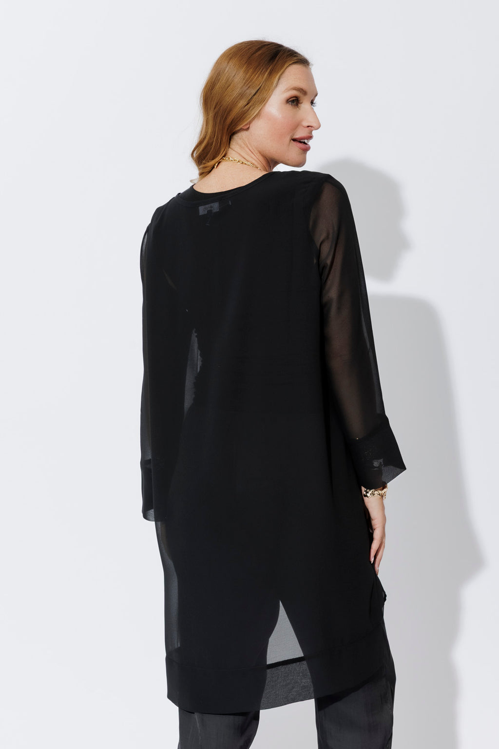 Black Chiffon V-Neck Tunic