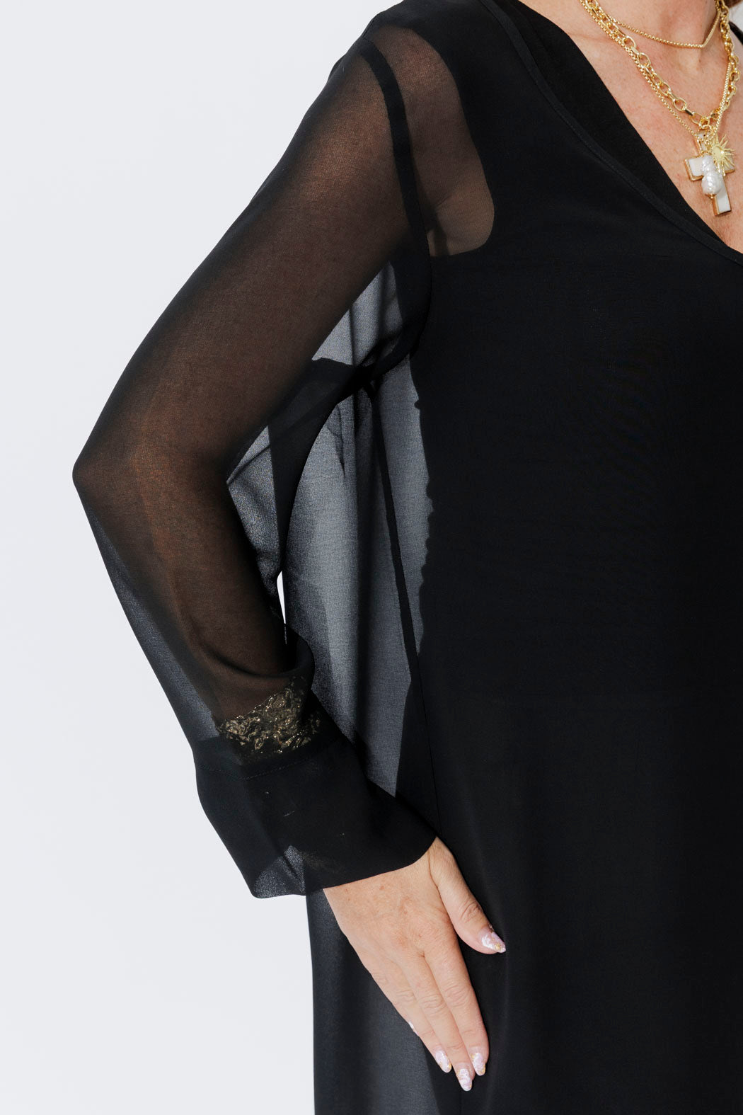 Black Chiffon V-Neck Tunic