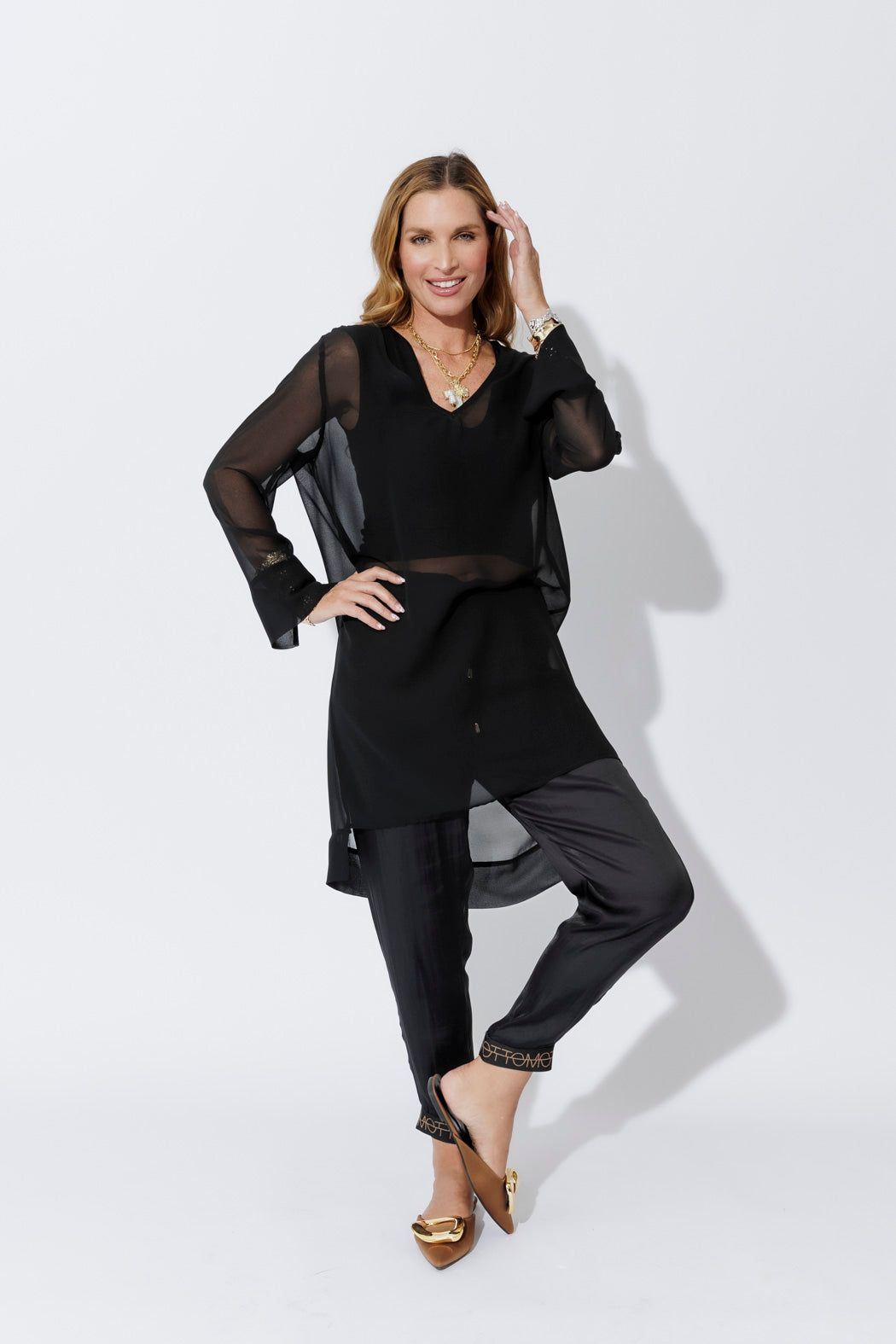 Black Chiffon V-Neck Tunic