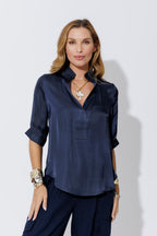 Navy Silky Milan Blogger Shirt