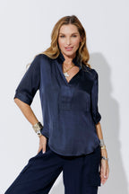 Navy Silky Milan Blogger Shirt