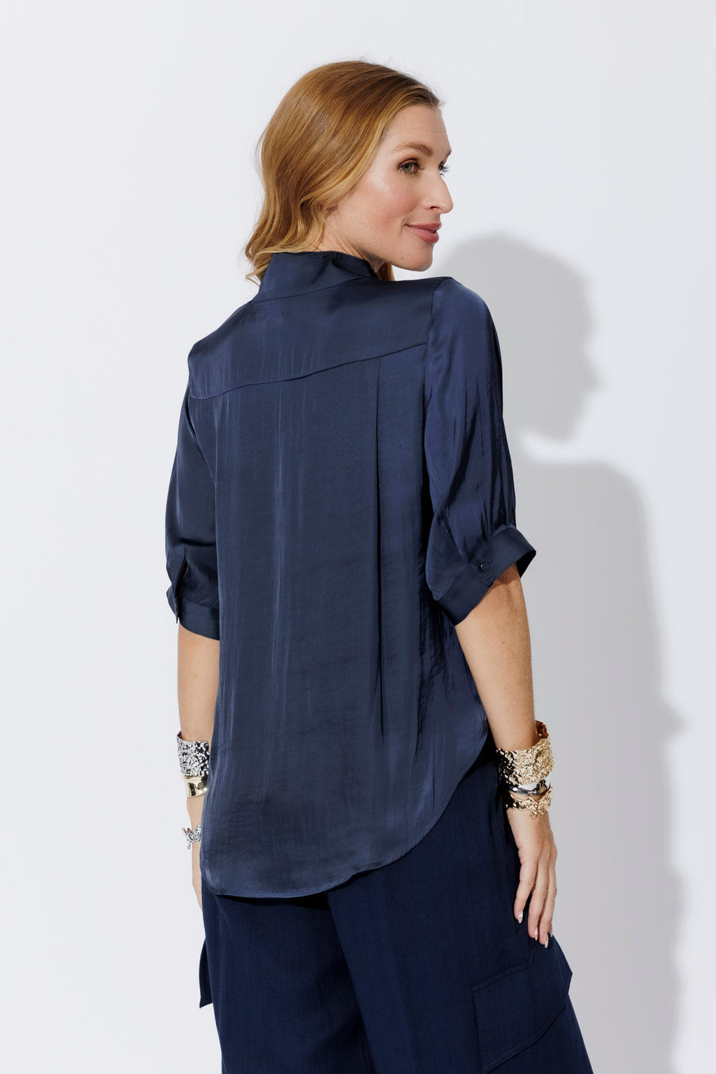 Navy Silky Milan Blogger Shirt