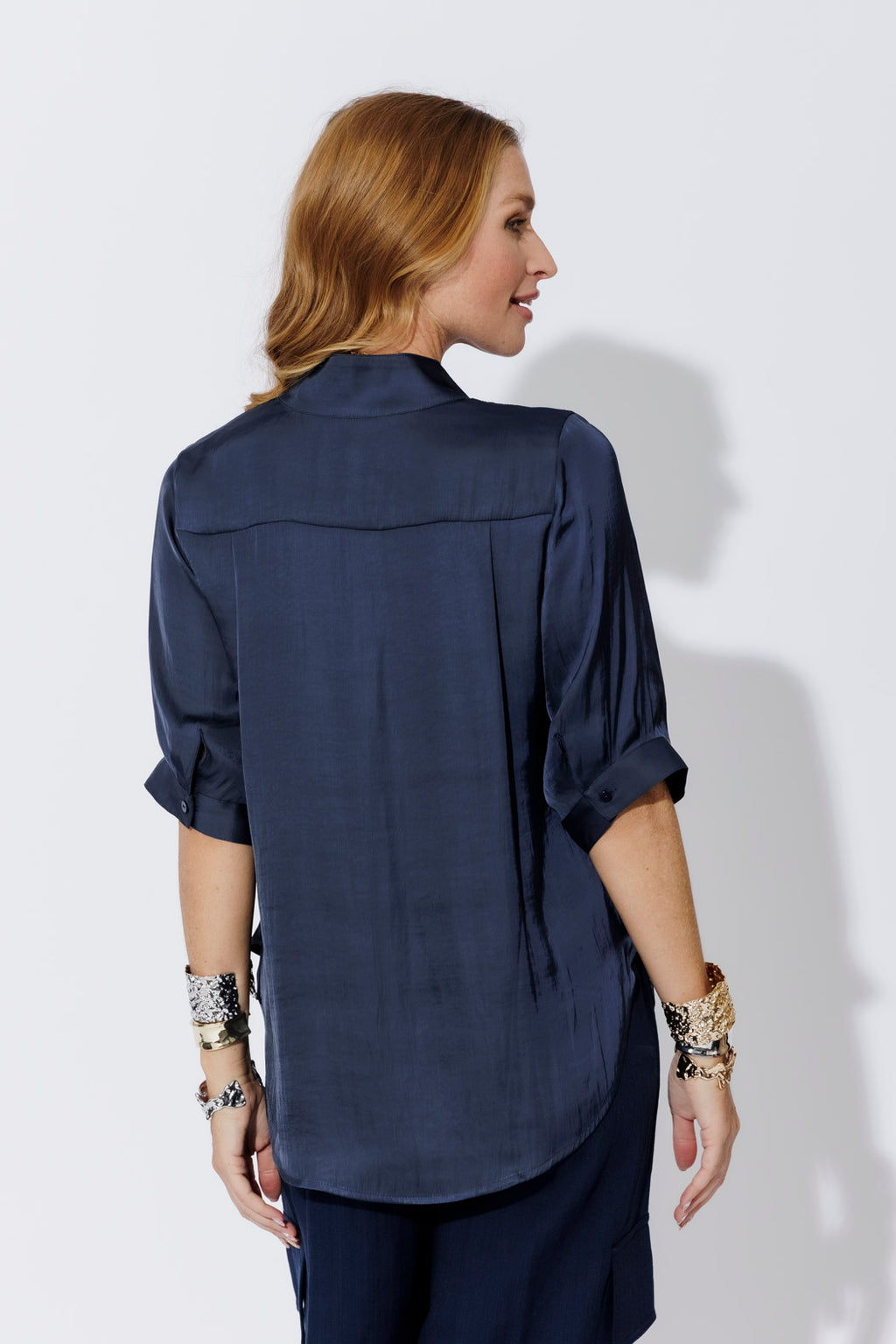 Navy Silky Milan Blogger Shirt
