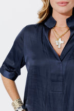 Navy Silky Milan Blogger Shirt