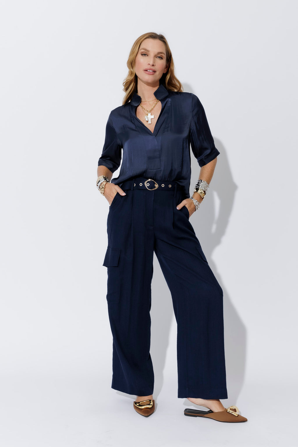 Navy Silky Milan Blogger Shirt