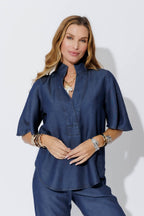 Dark Denim Tencel Fluted Blogger Shirt
