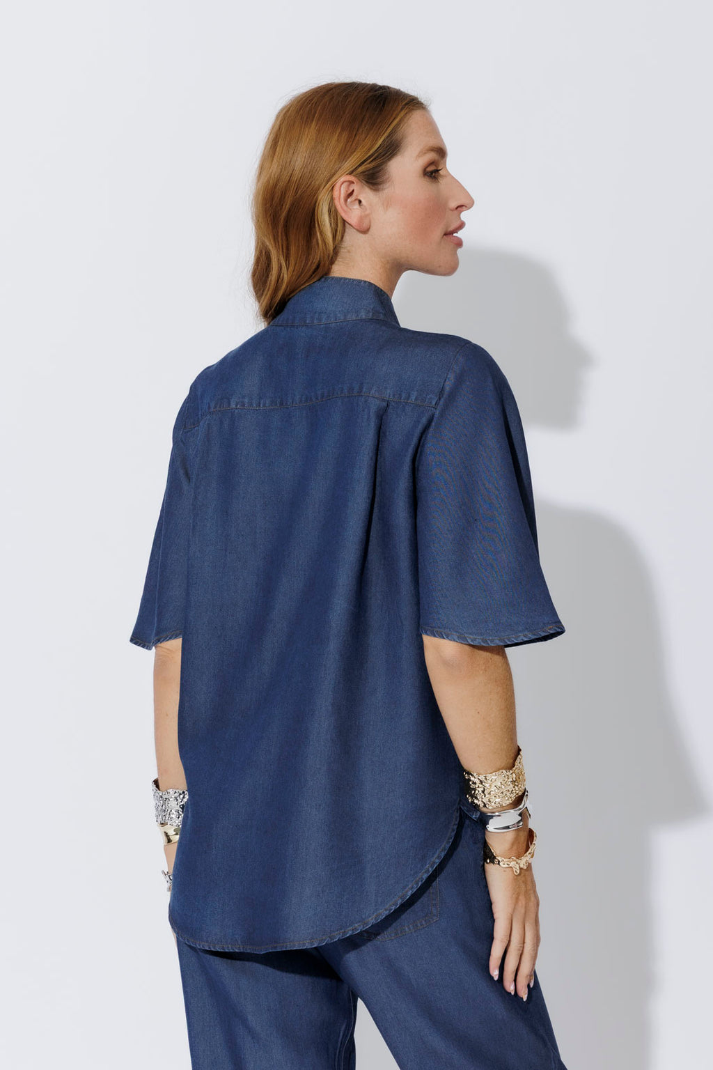 Dark Denim Tencel Fluted Blogger Shirt