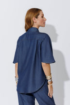 Dark Denim Tencel Fluted Blogger Shirt