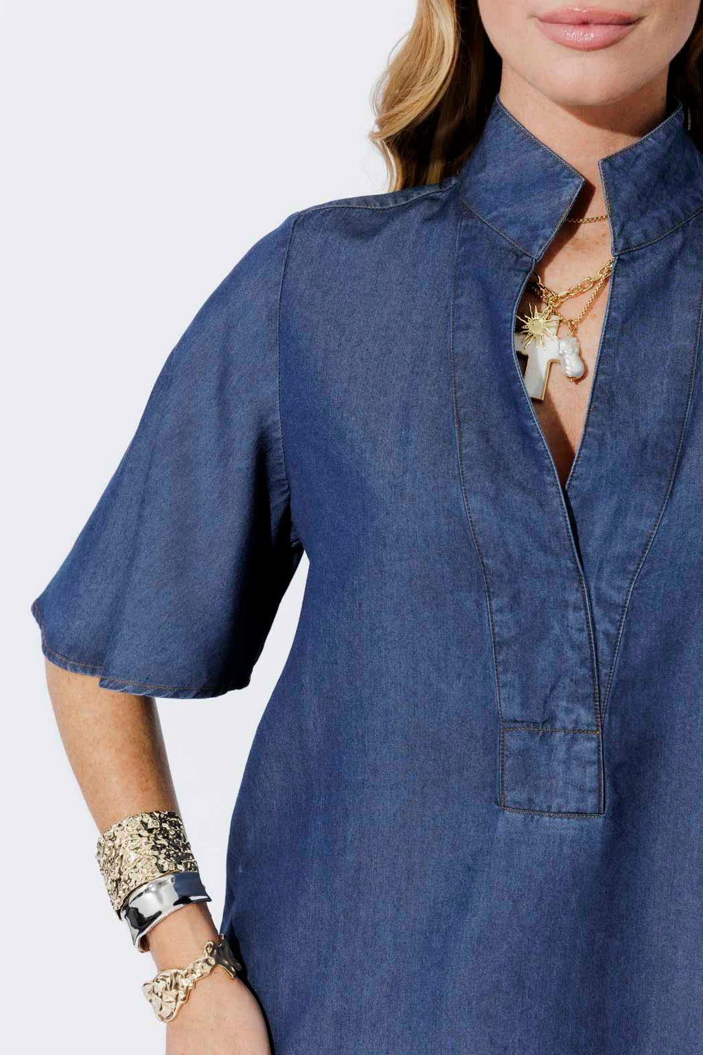 Dark Denim Tencel Fluted Blogger Shirt