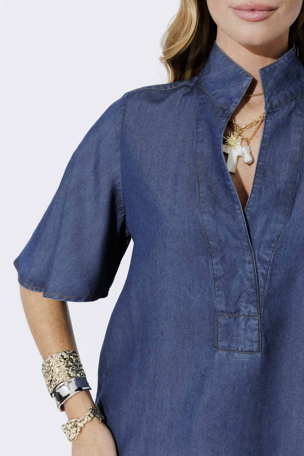 Dark Denim Tencel Fluted Blogger Shirt