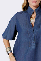 Dark Denim Tencel Fluted Blogger Shirt