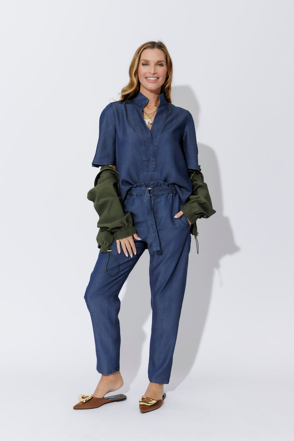 Dark Denim Tencel Fluted Blogger Shirt