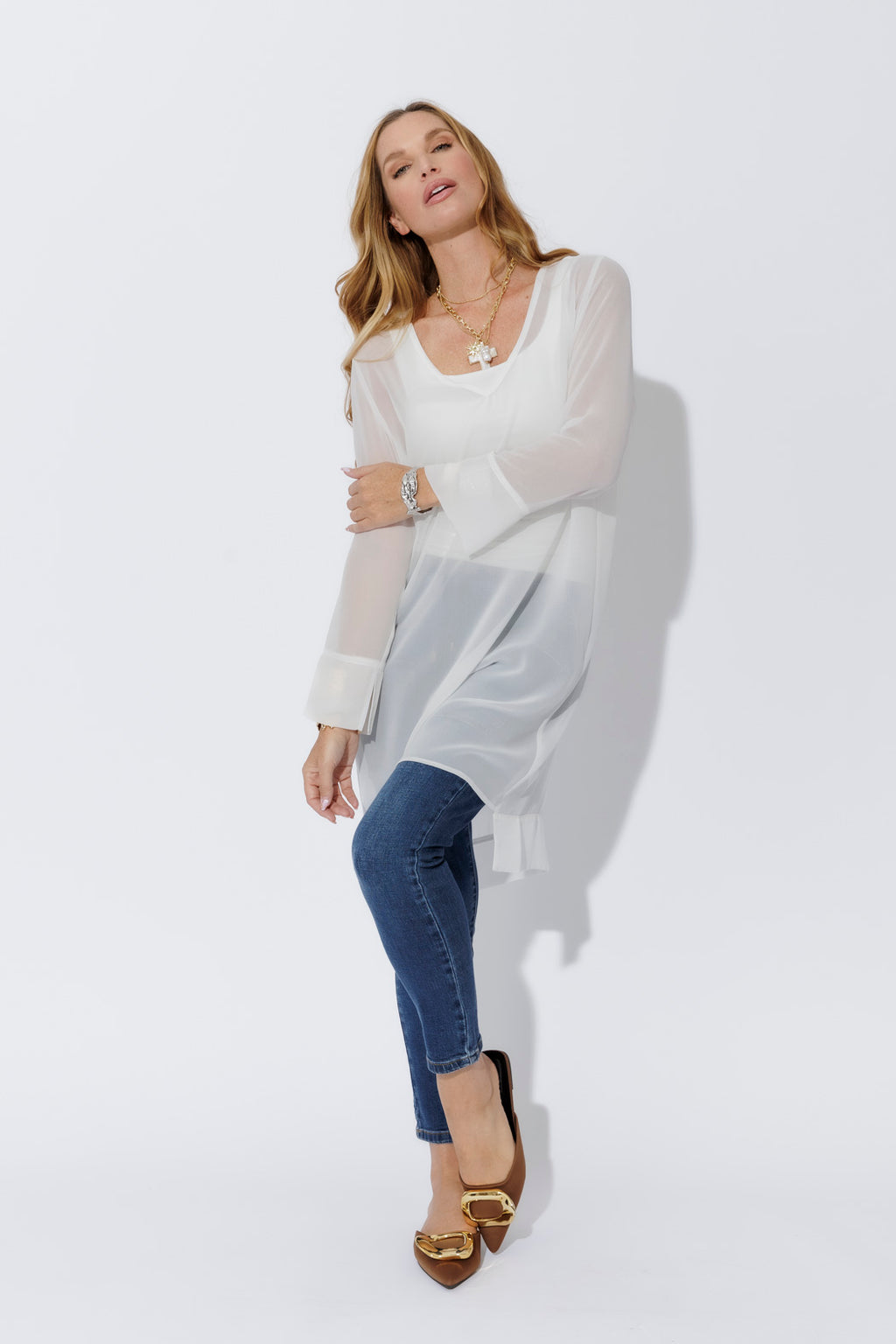 White Chiffon V-Neck Tunic