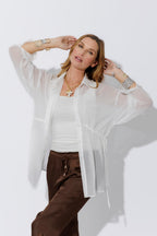 White Chiffon Drawstring Shirt