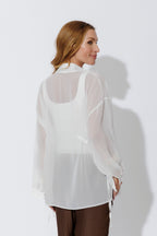 White Chiffon Drawstring Shirt