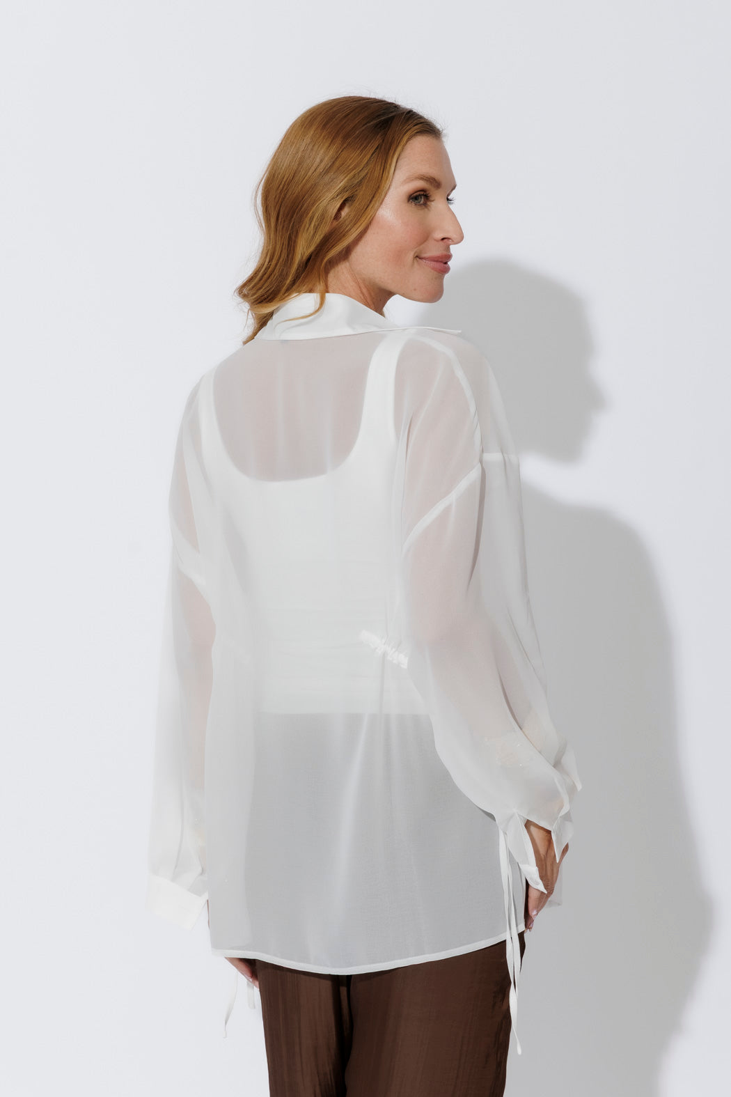 White Chiffon Drawstring Shirt