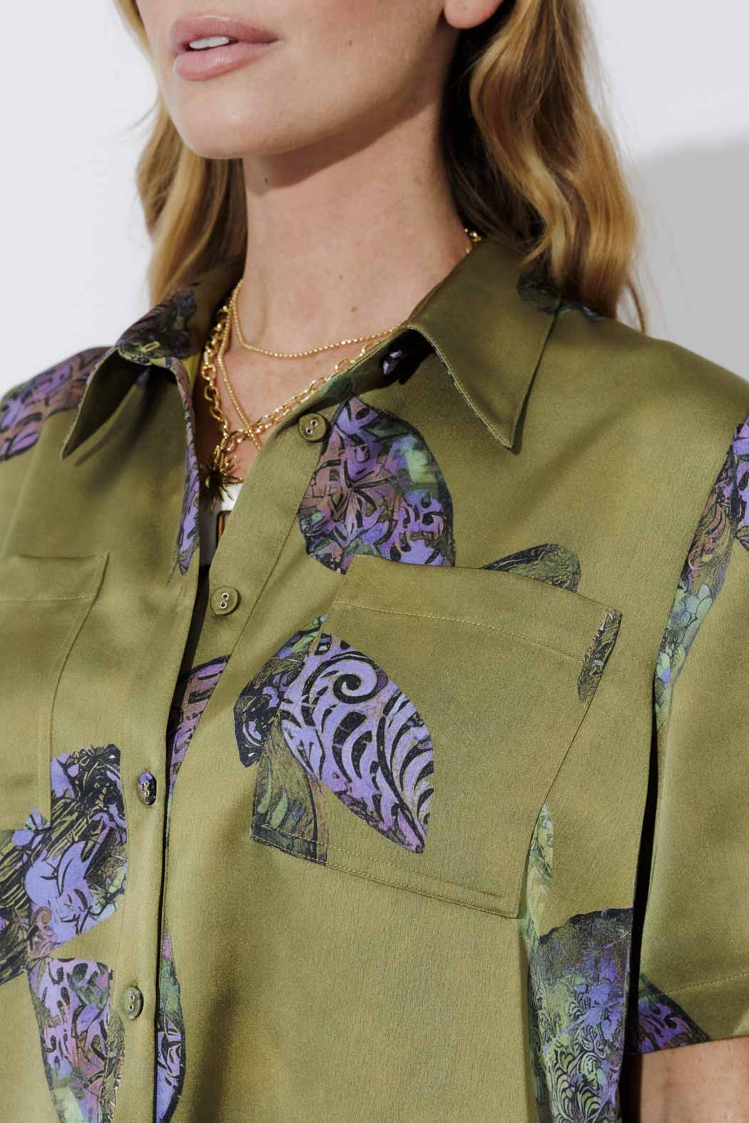 Olive Silky Pocket Shirt