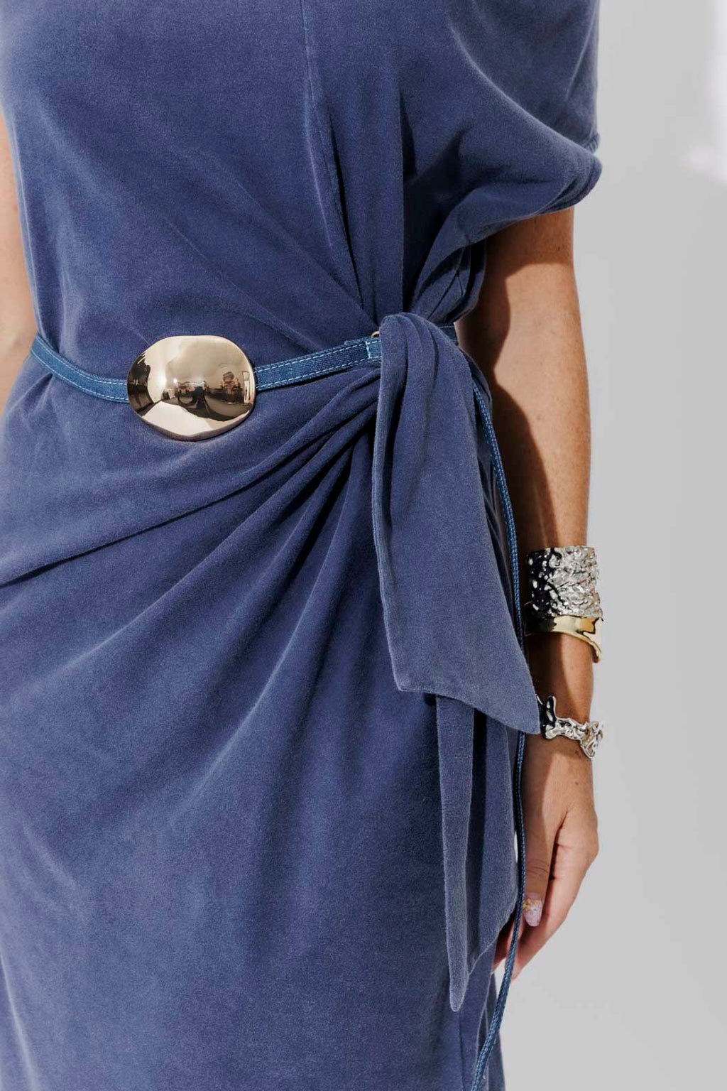 Dark Denim Gold Dome Belt