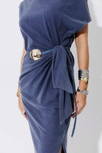 Dark Denim Gold Dome Belt