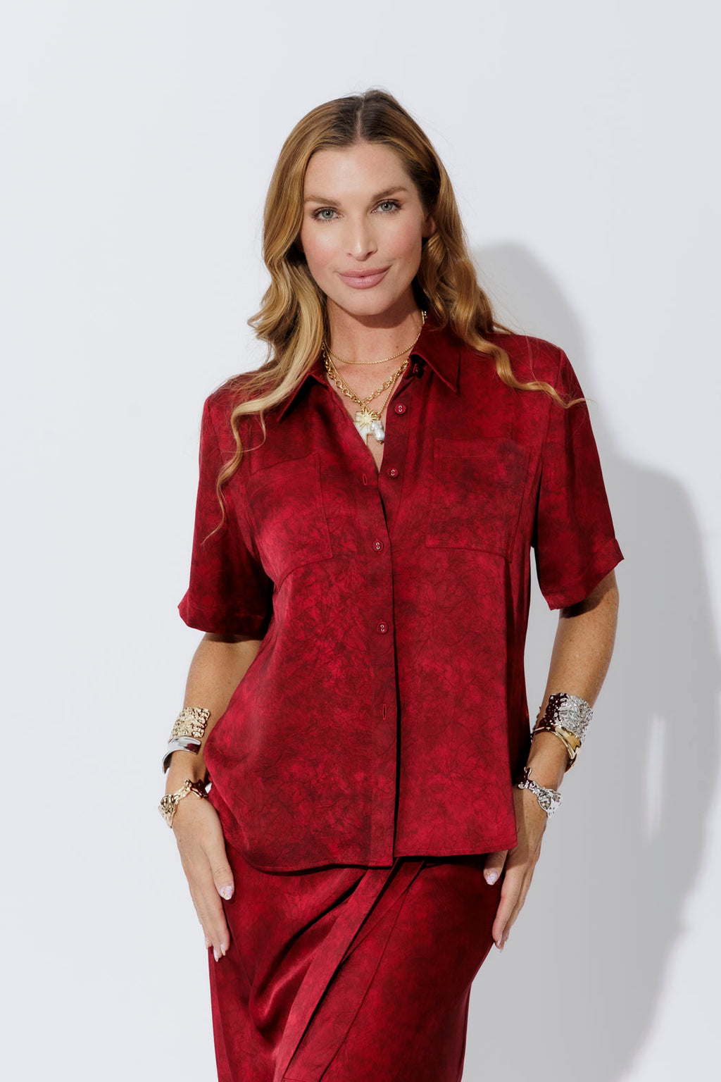 Red Silky Pocket Shirt