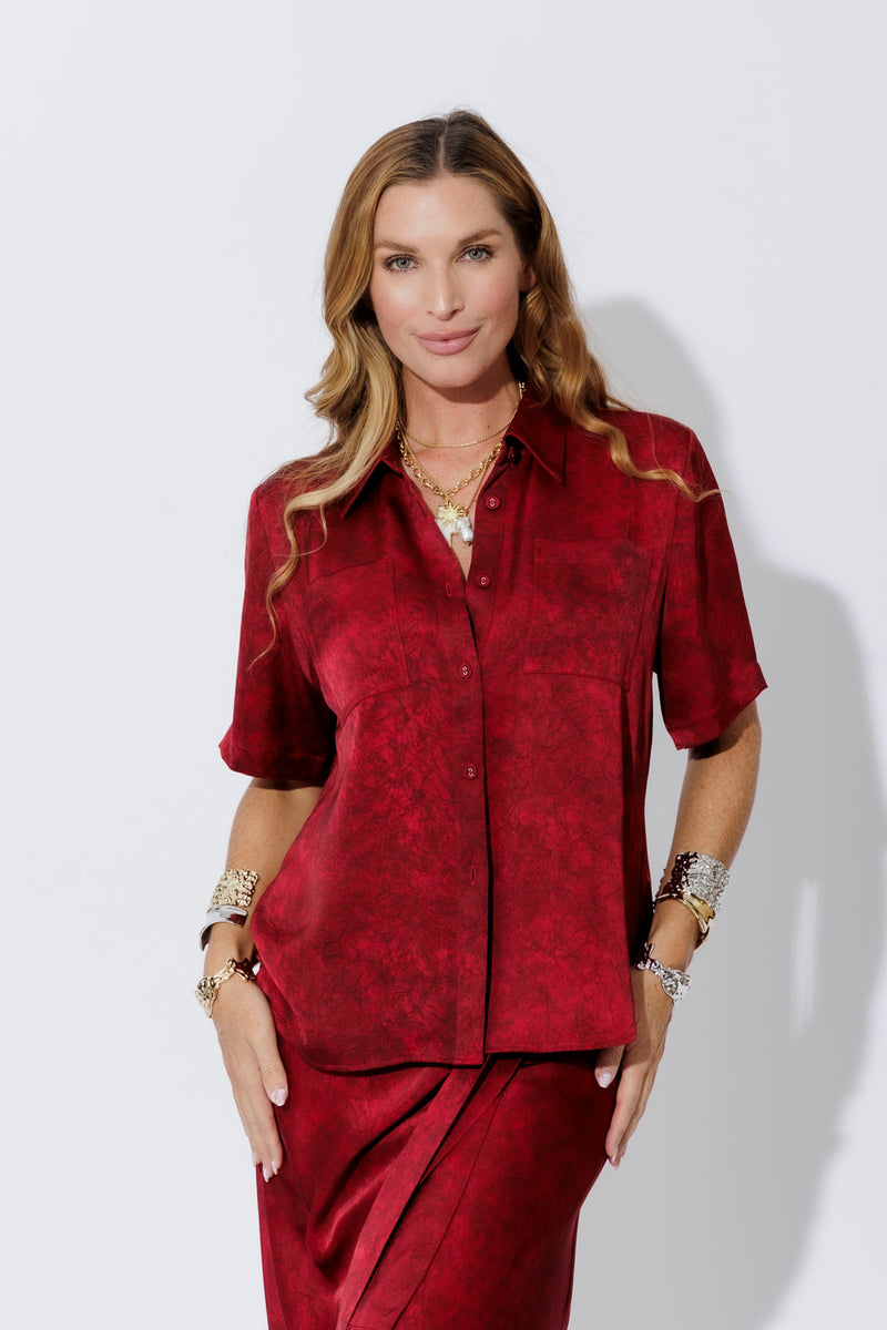 Red Silky Pocket Shirt