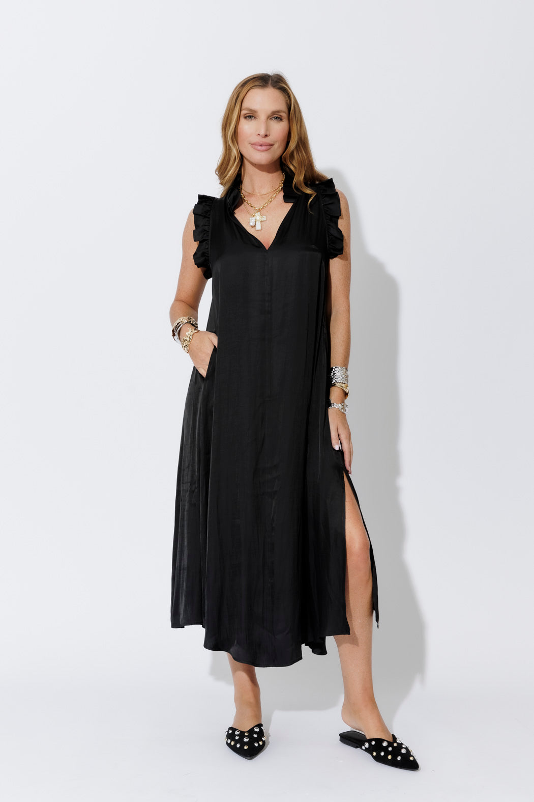 Black Ruffle Maxi Dress