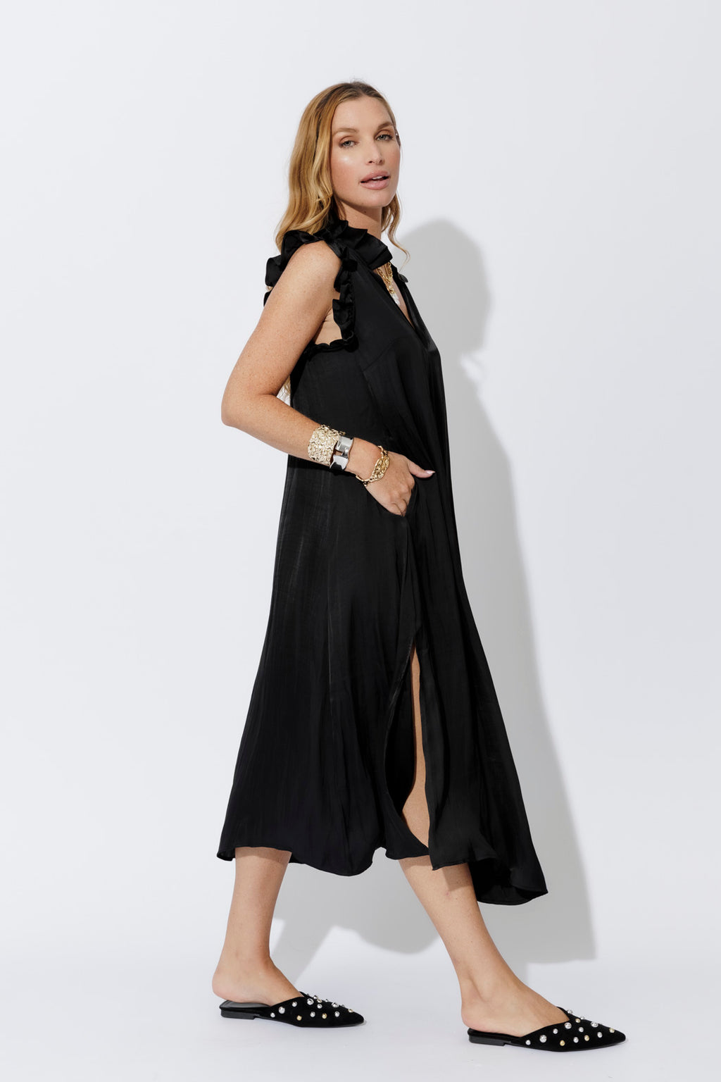 Black Ruffle Maxi Dress