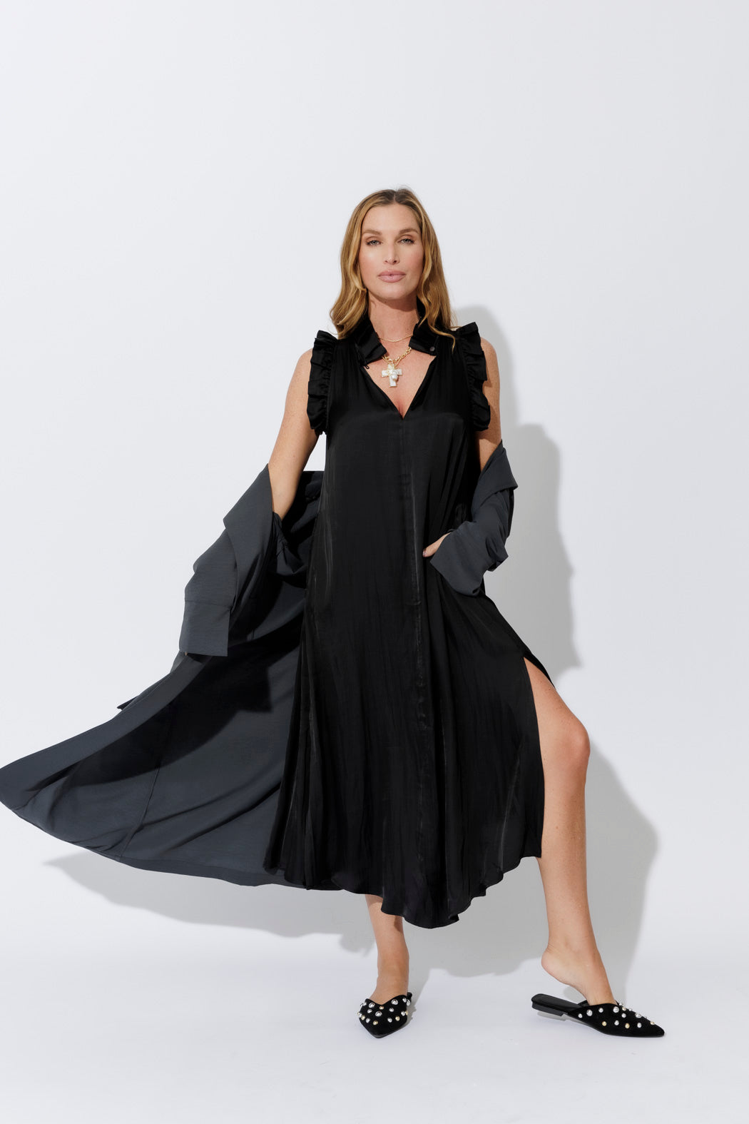Black Ruffle Maxi Dress