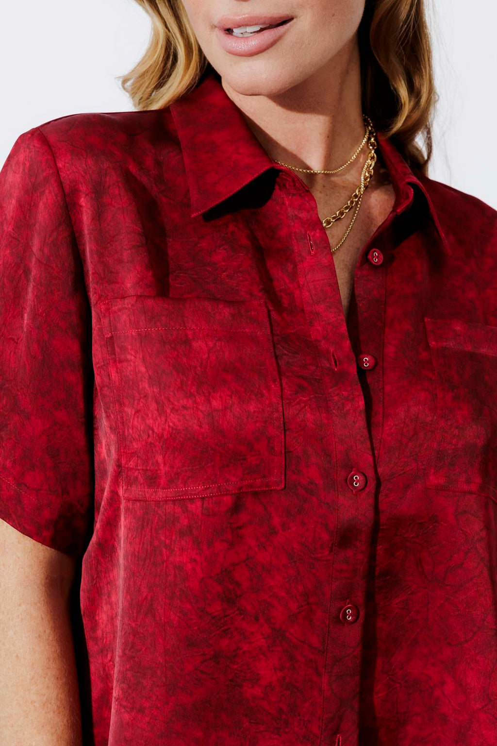 Red Silky Pocket Shirt