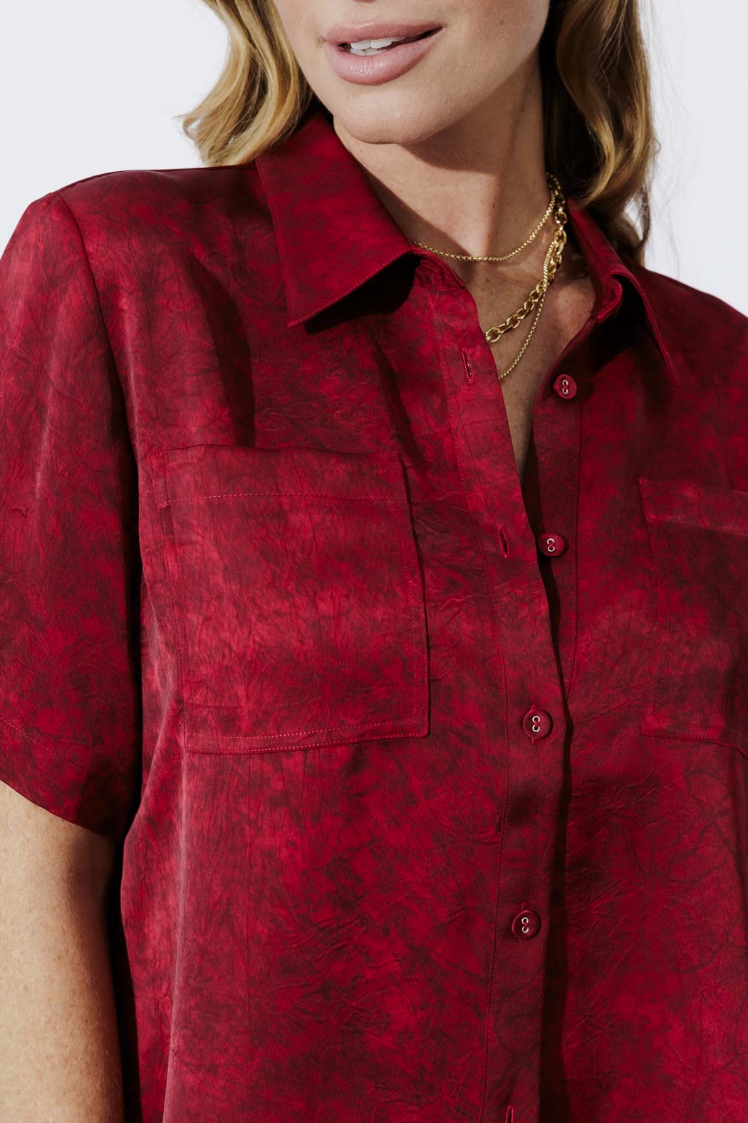 Red Silky Pocket Shirt
