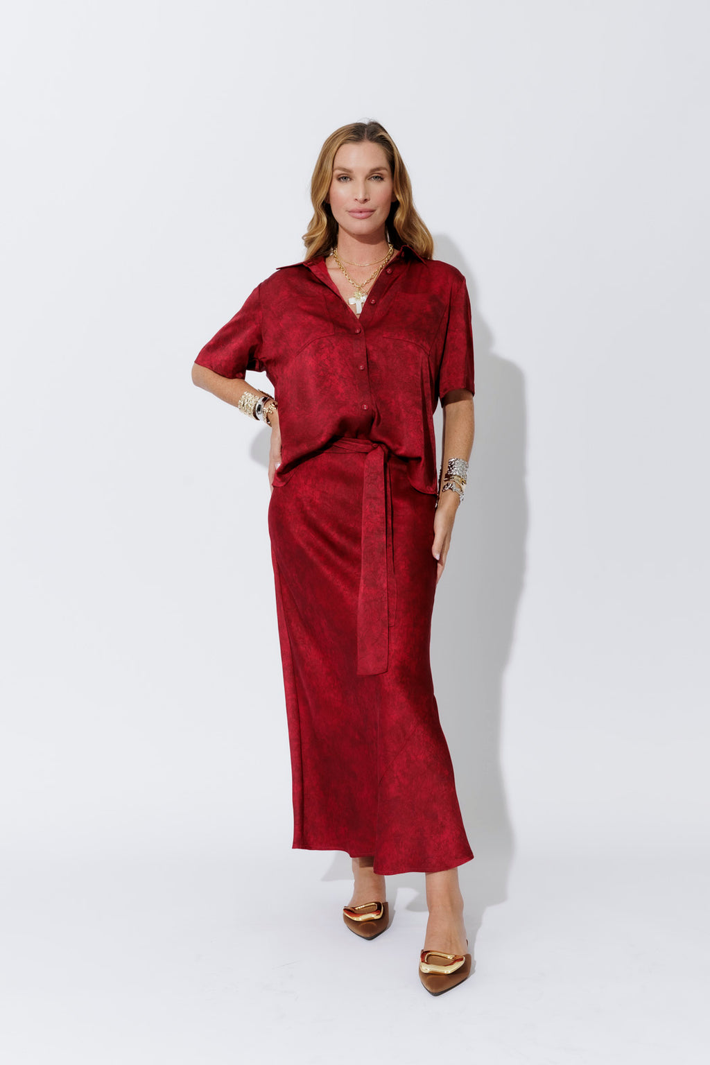 Red Silky Pocket Shirt