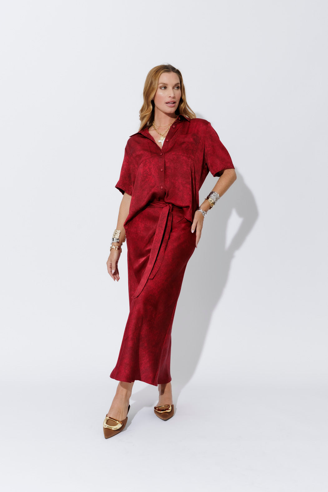 Red Belted Bias Skirt