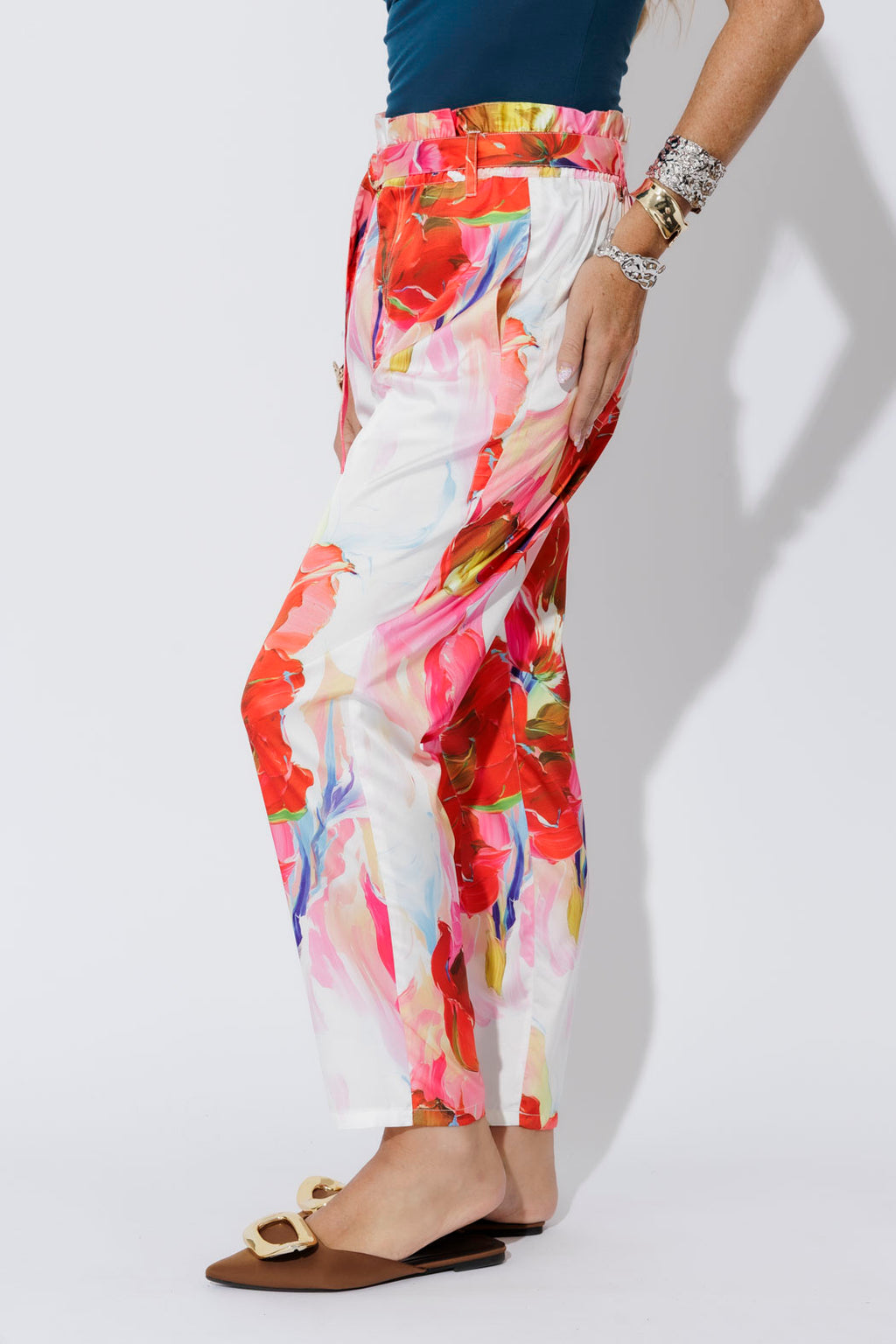 Red Floral Paperbag Pant