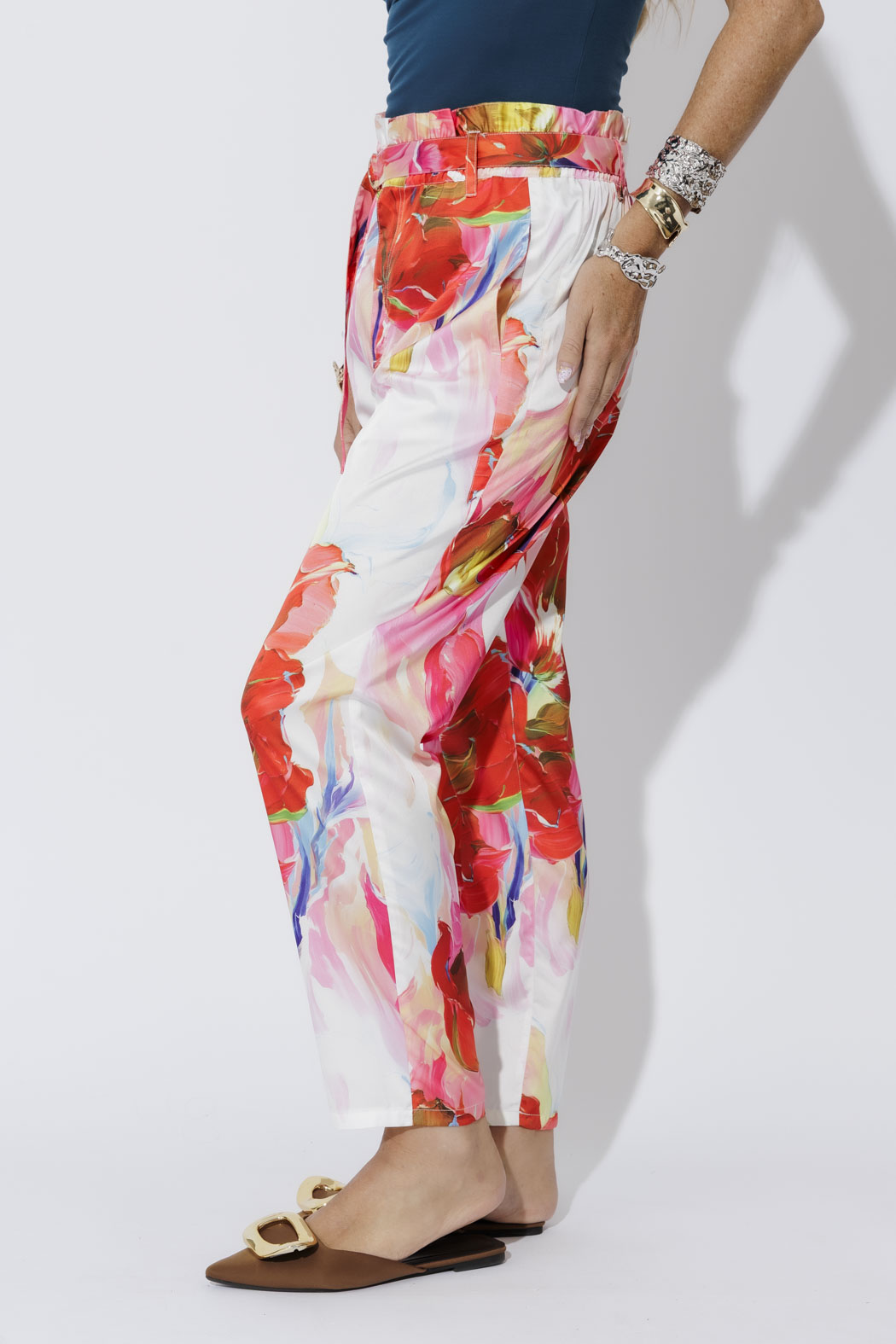 Red Floral Paperbag Pant