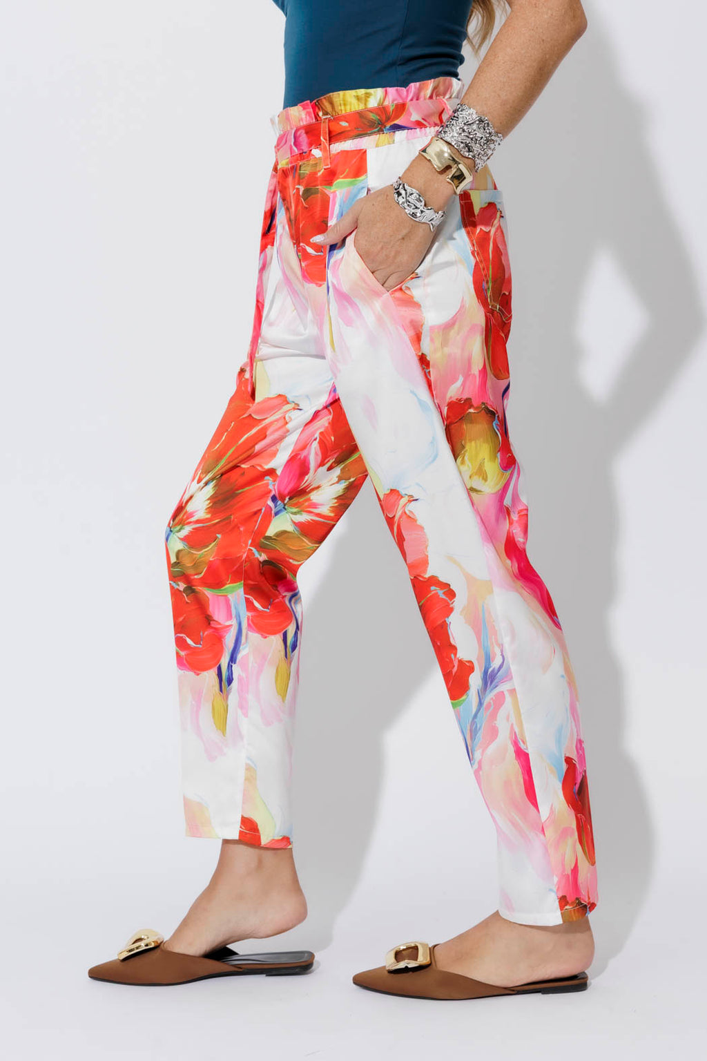 Red Floral Paperbag Pant