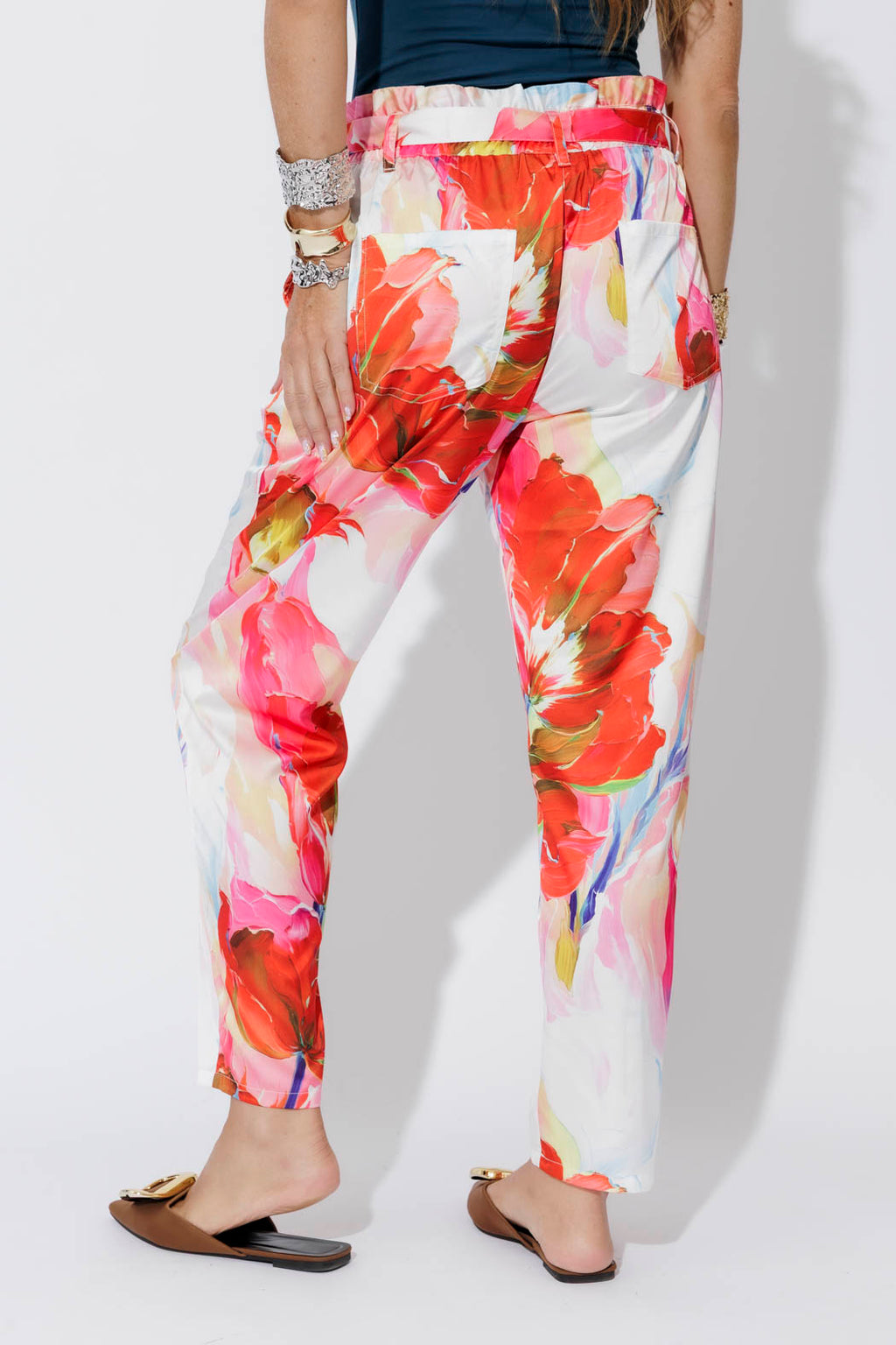 Red Floral Paperbag Pant