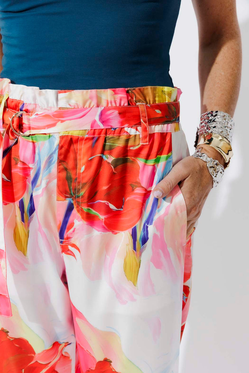 Red Floral Paperbag Pant
