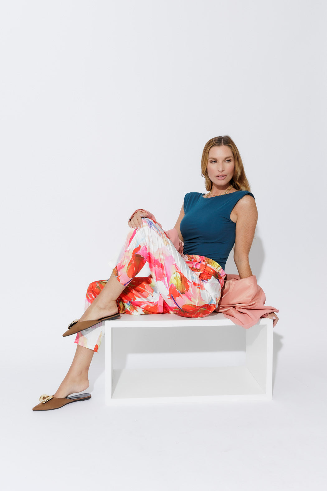 Red Floral Paperbag Pant